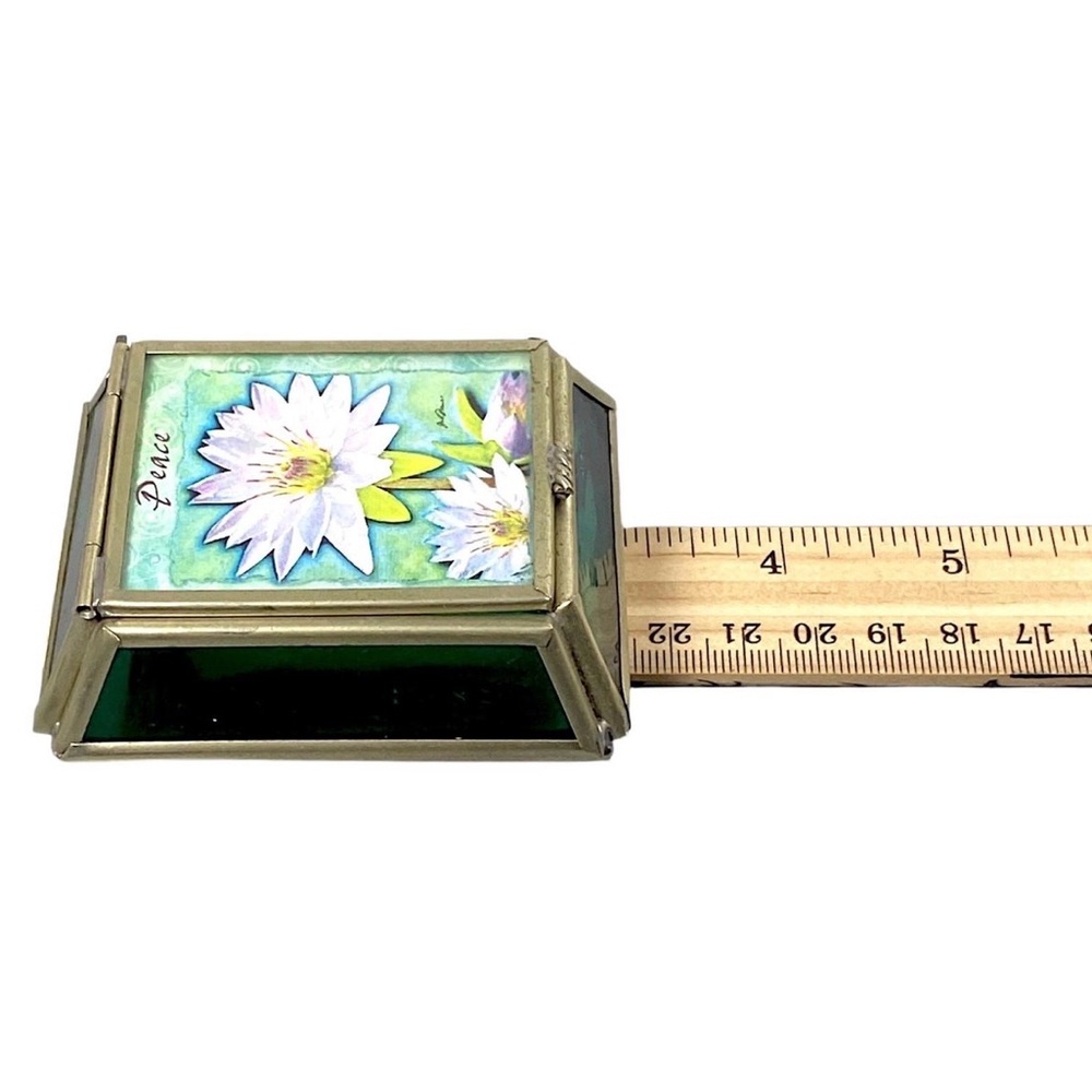 VIVA Mexico Stained Glass Jewelry Box Lily “Peace” Mirrored Trinket VTG - Picture 10 of 12